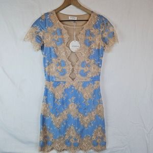 Nwt- Storia blue and peach lace dress, size‎ M